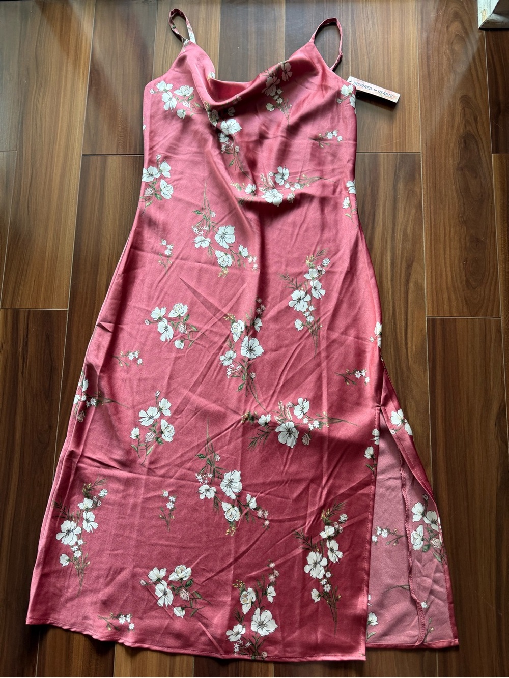 Inspired Hearts Slip Dress L Floral Long Side Slit Y2K Retro Feminine Romantic